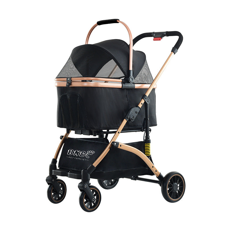 2-in-1 Foldable Pet Stroller with 360° Wheels & Storage Basket