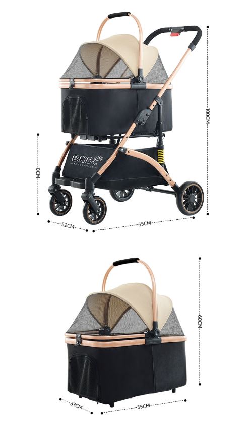 2-in-1 Foldable Pet Stroller with 360° Wheels & Storage Basket