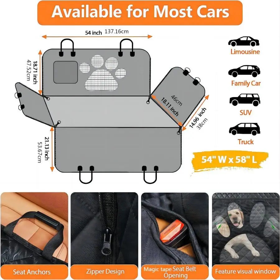 Funda Impermeable para Asiento de Mascotas, Hamaca con Ventana y Cremallera