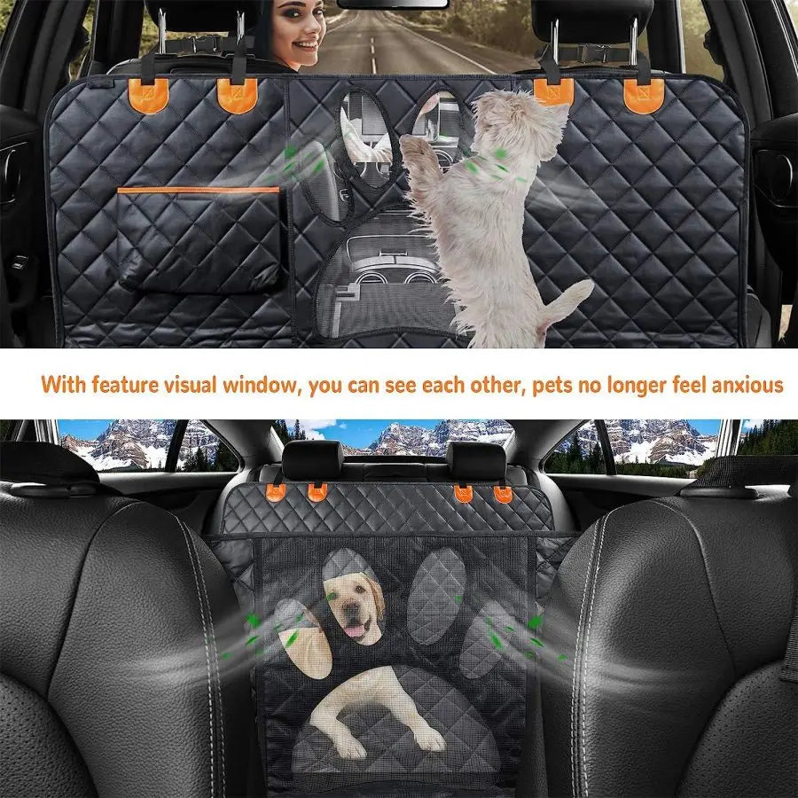 Dog Car Seat Cover, Waterproof Hammock with Mesh Window & Side Zipper