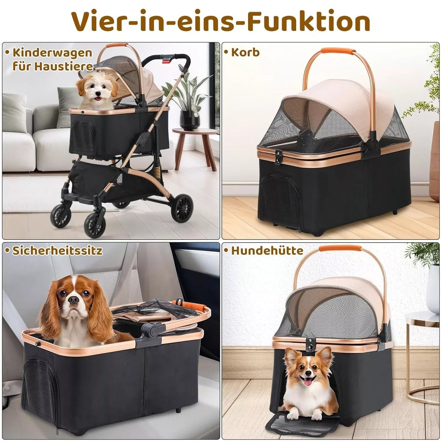 2-in-1 Foldable Pet Stroller with 360° Wheels & Storage Basket