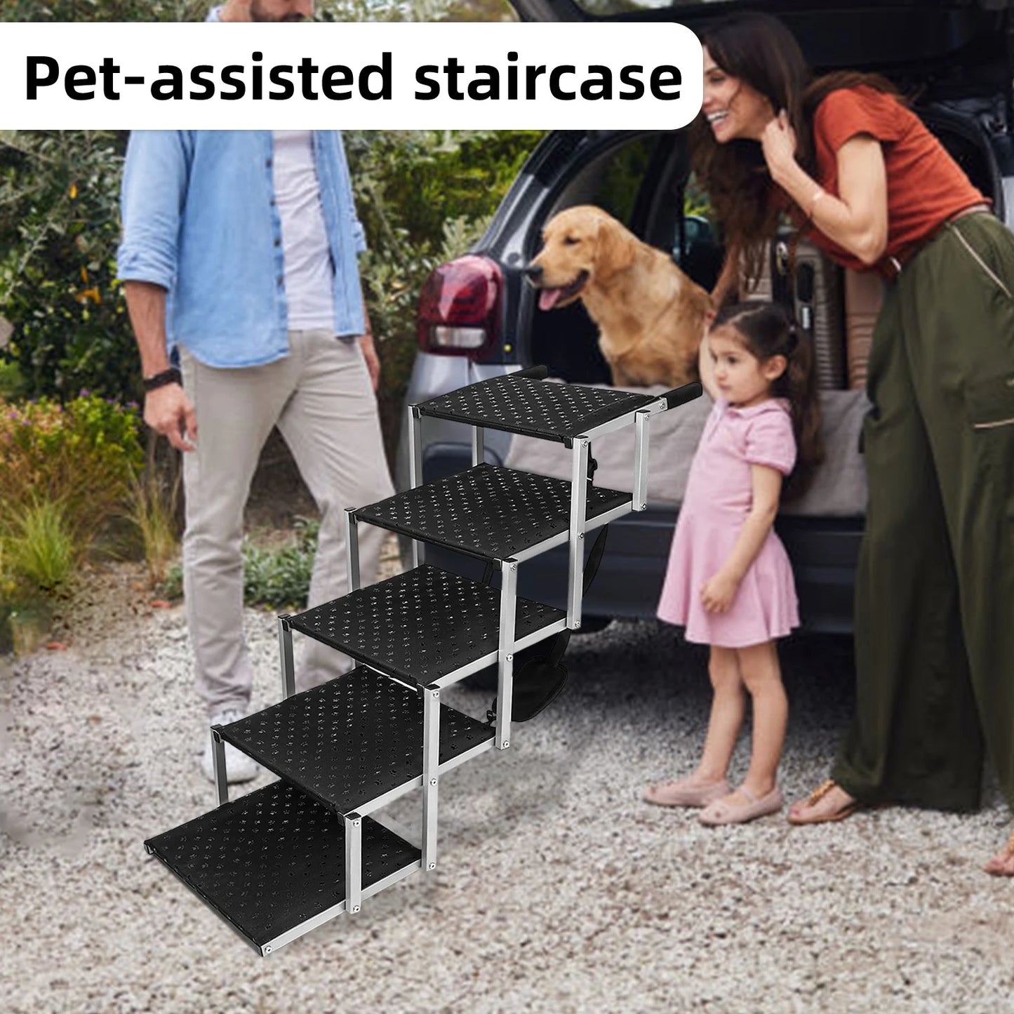 5-Step Folding Aluminum Dog Ramp, Non-Slip & Portable