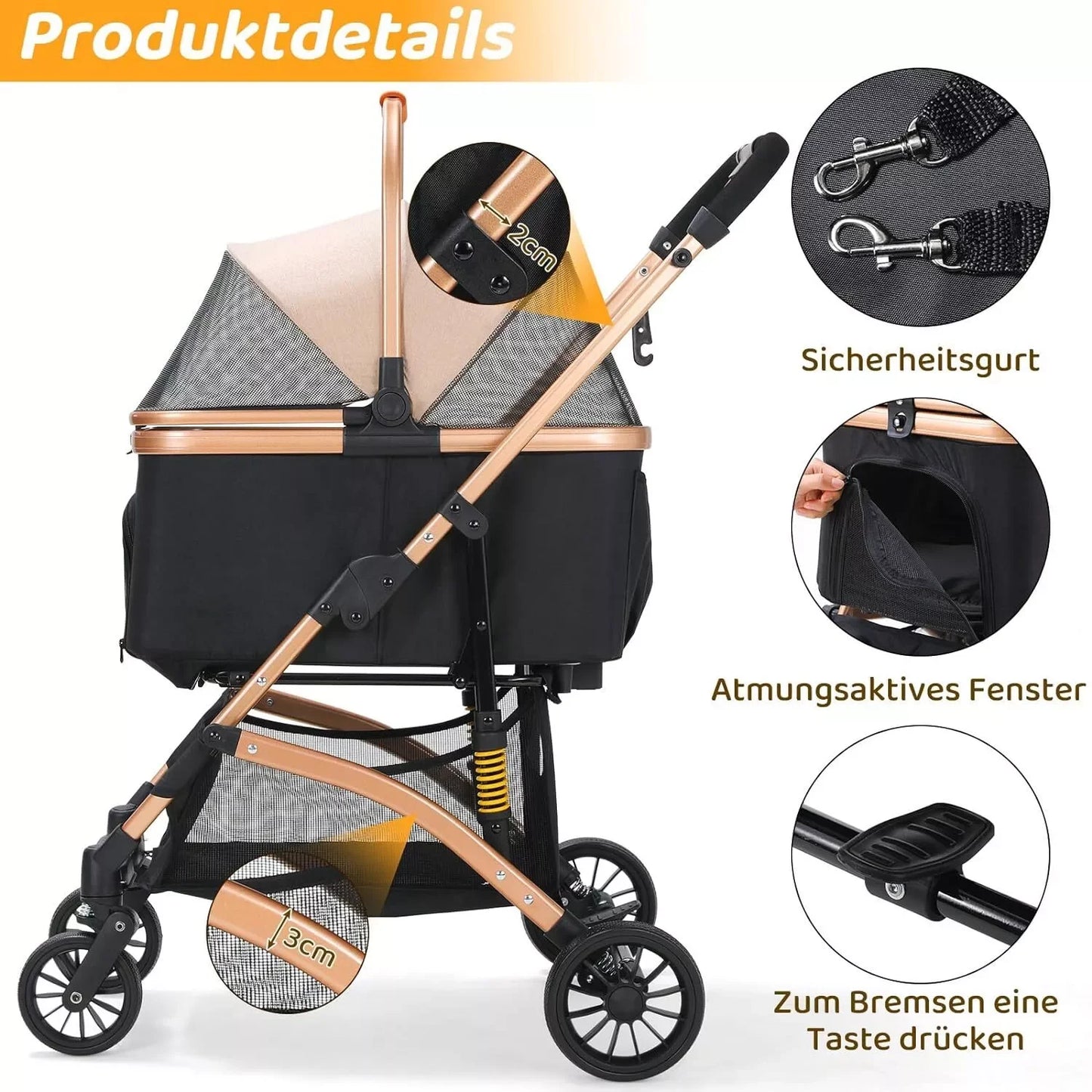 2-in-1 Foldable Pet Stroller with 360° Wheels & Storage Basket