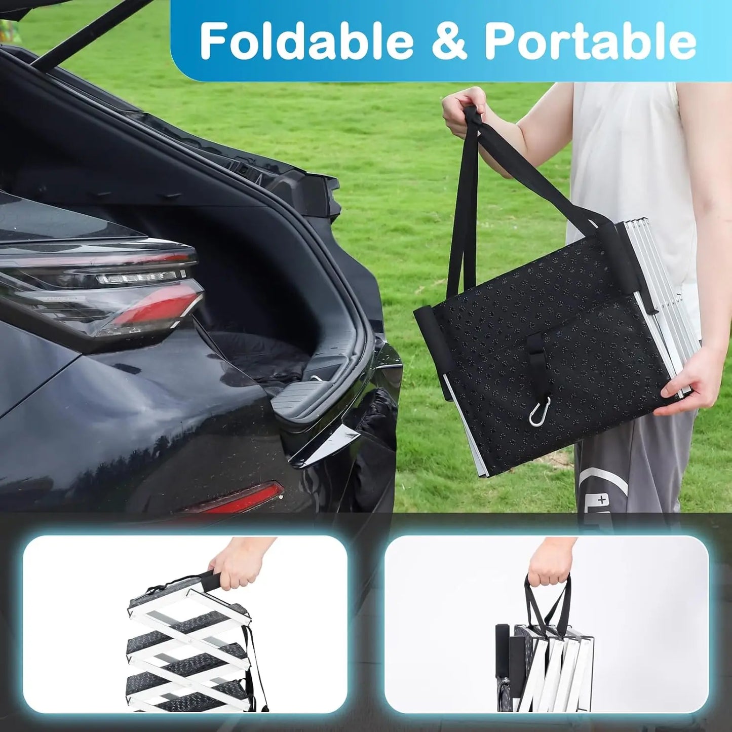 5-Step Folding Aluminum Dog Ramp, Non-Slip & Portable