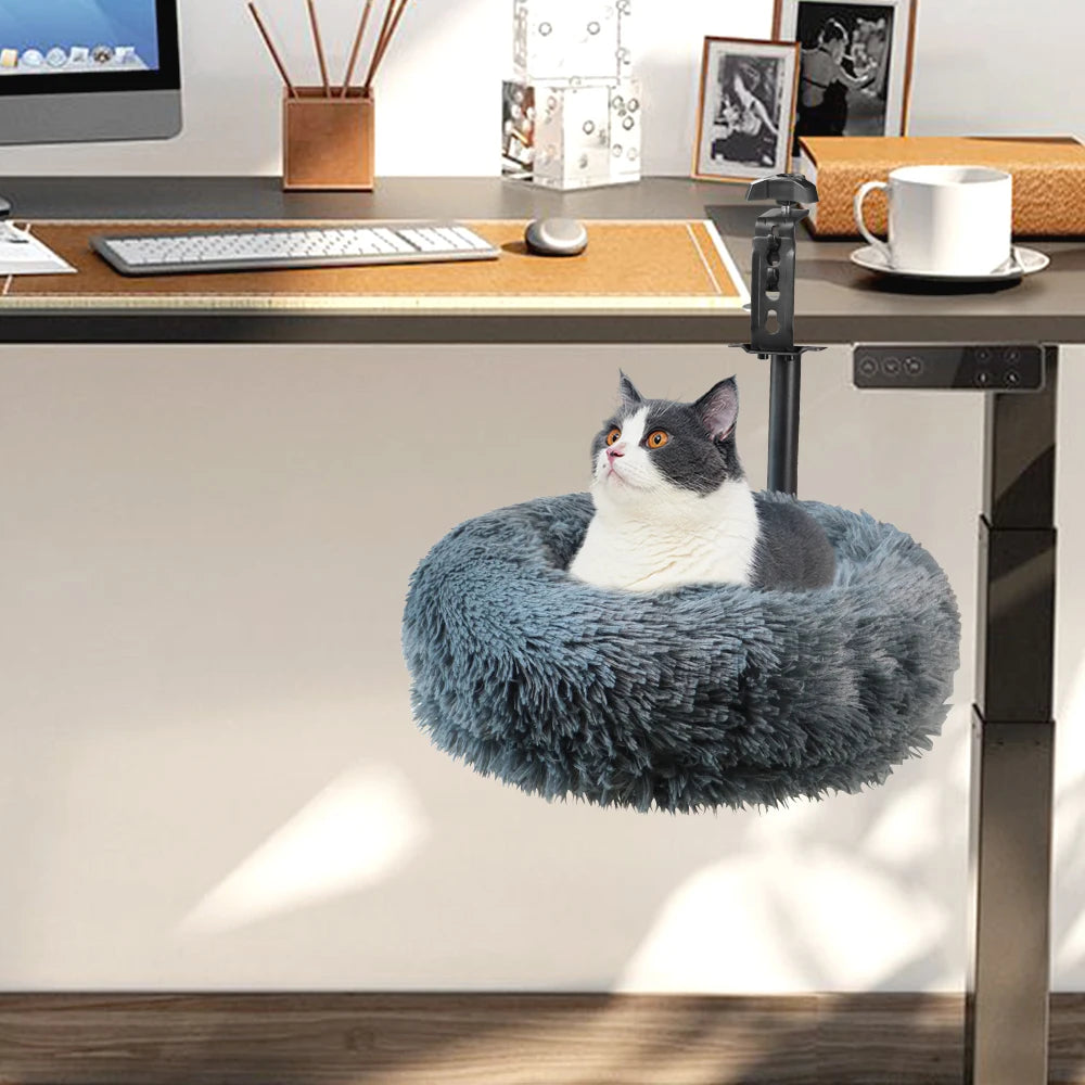 Cat Desk Bed with Soft Mat, Adjustable 360° Rotating Hammock