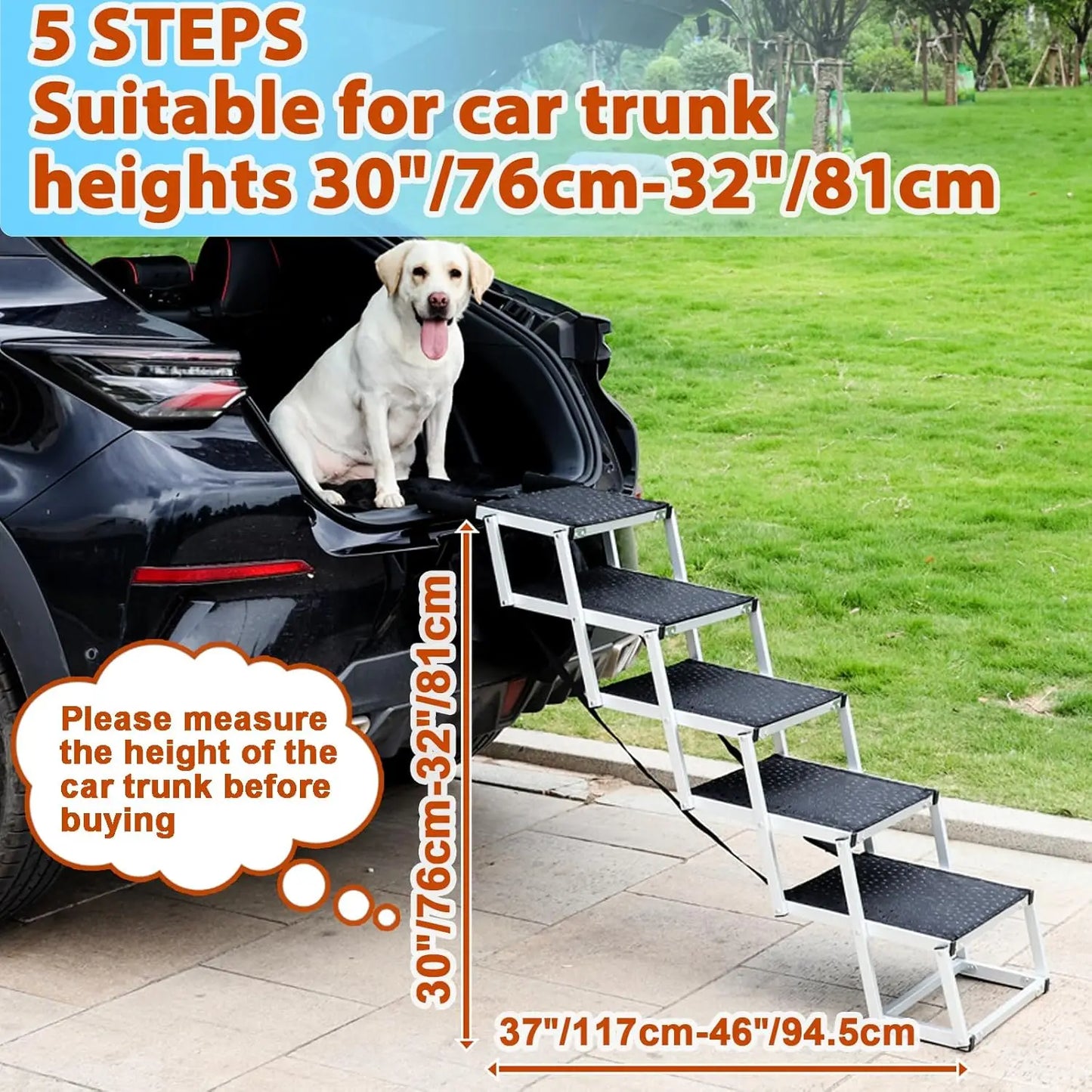 5-Step Folding Aluminum Dog Ramp, Non-Slip & Portable