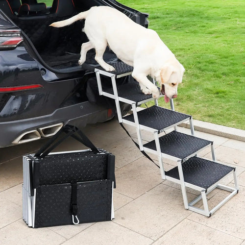 5-Step Folding Aluminum Dog Ramp, Non-Slip & Portable