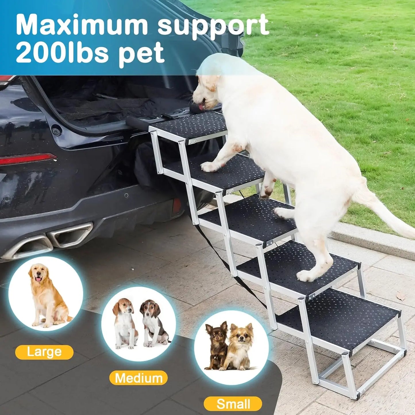 5-Step Folding Aluminum Dog Ramp, Non-Slip & Portable