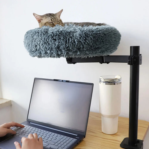 Cat Desk Bed with Soft Mat, Adjustable 360° Rotating Hammock