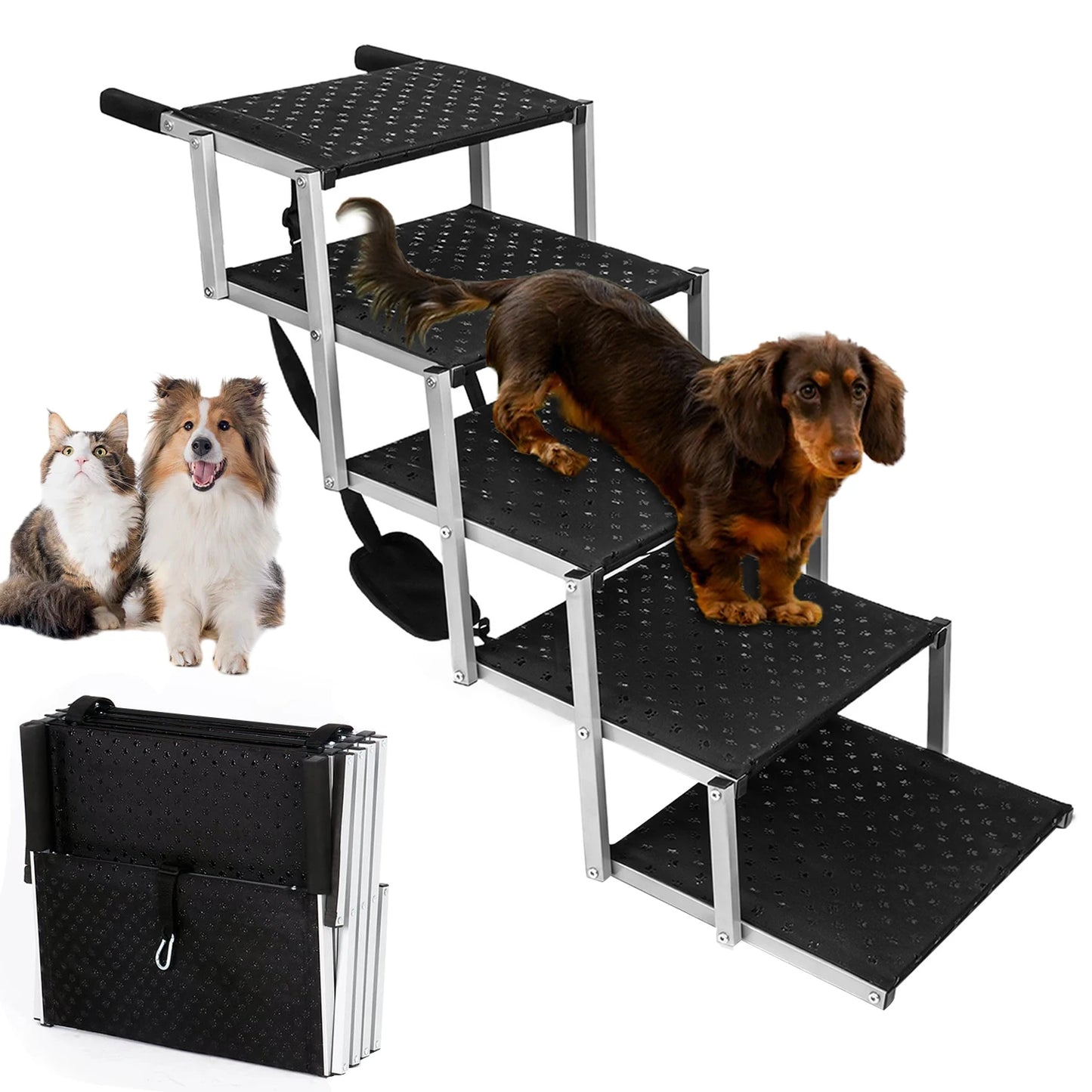 5-Step Folding Aluminum Dog Ramp, Non-Slip & Portable
