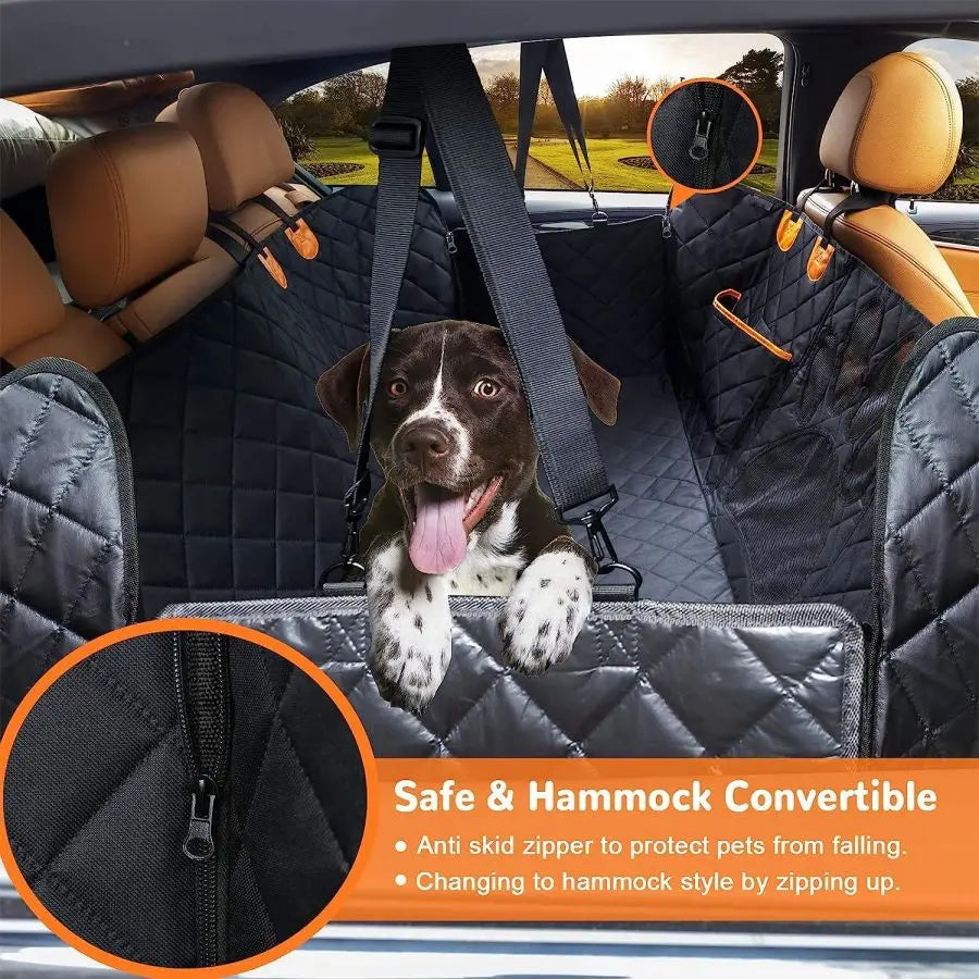Dog Car Seat Cover, Waterproof Hammock with Mesh Window & Side Zipper