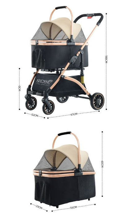 2-in-1 Foldable Pet Stroller with 360° Wheels & Storage Basket