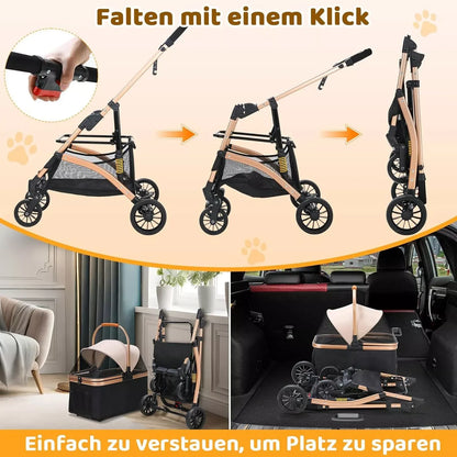 2-in-1 Foldable Pet Stroller with 360° Wheels & Storage Basket