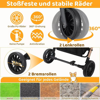 2-in-1 Foldable Pet Stroller with 360° Wheels & Storage Basket