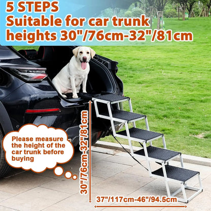 5-Step Folding Aluminum Dog Ramp, Non-Slip & Portable