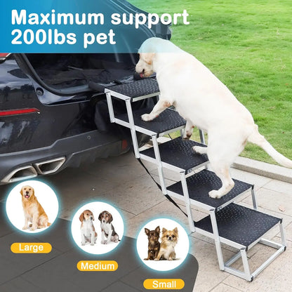 5-Step Folding Aluminum Dog Ramp, Non-Slip & Portable